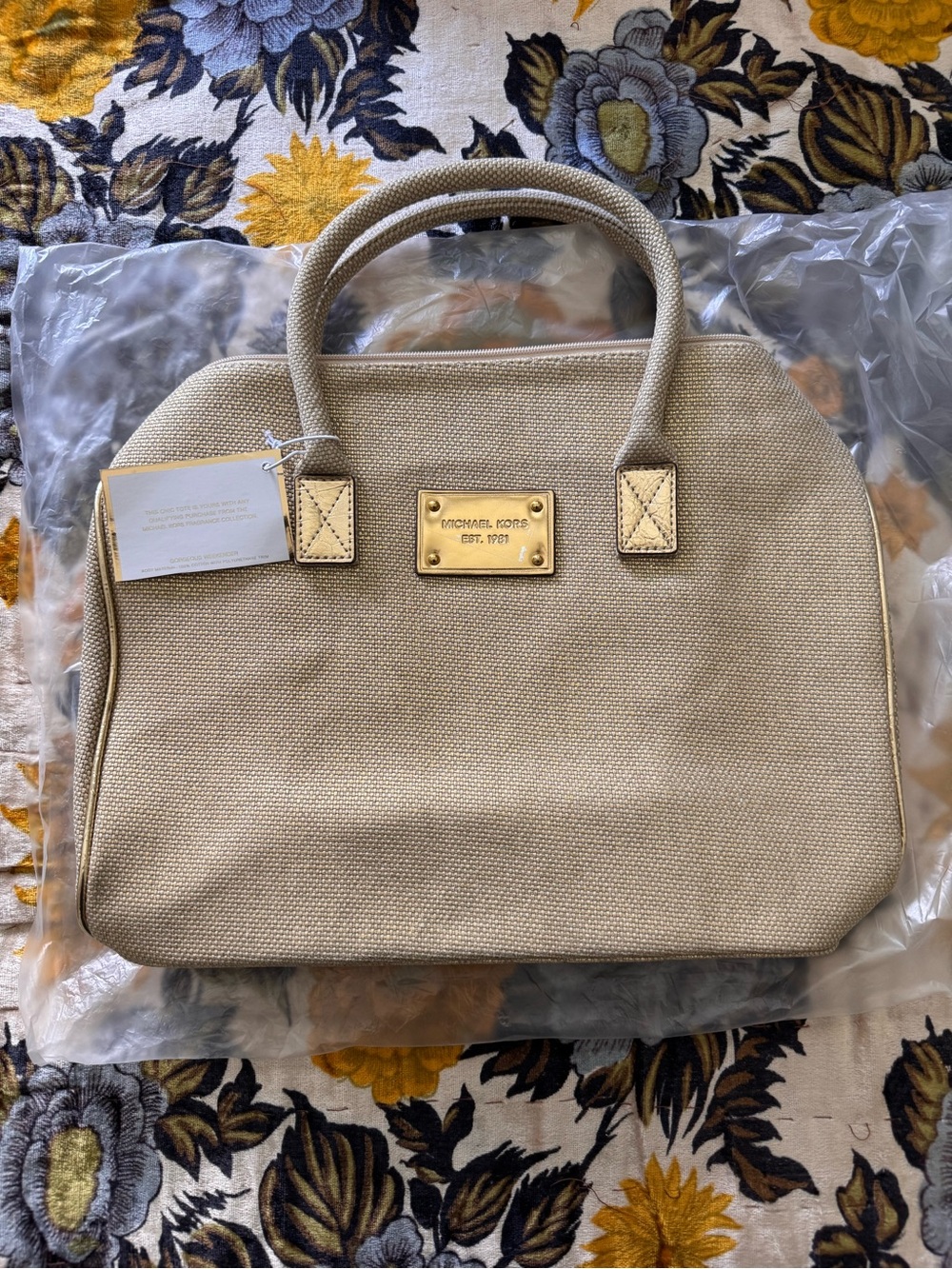 NWT Michael Kors Beige Fragrance Canvas Satchel Bag